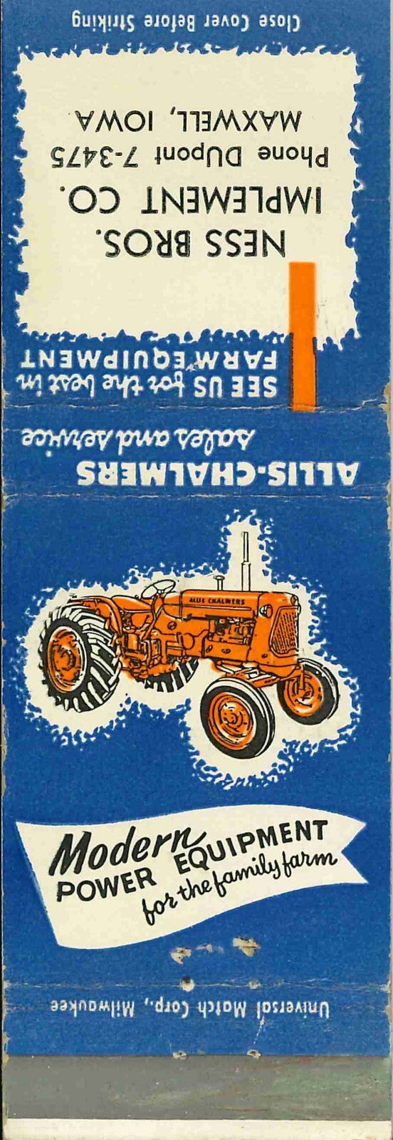 Matchbook Cover Allis Chalmers Ness Bros Maxwell Iowa