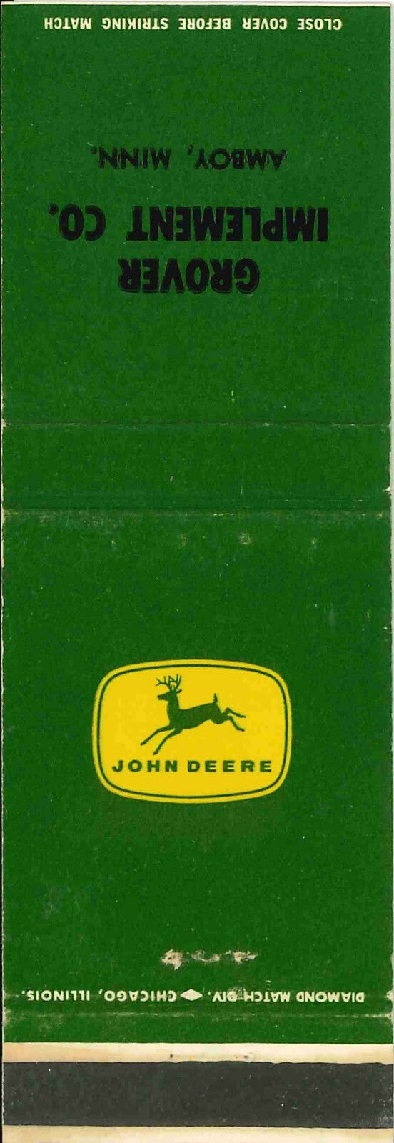 John Deere Matchbook Cover 4 Leg Grover Imp Amboy Minn