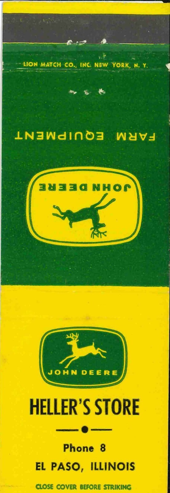 John Deere Matchbook Cover 4 Leg Hellers Store El Paso IL