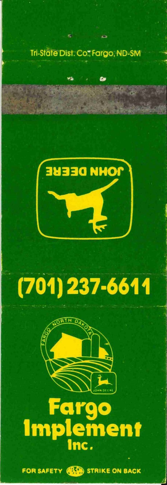 John Deere Matchbook Cover Fargo Implement ND