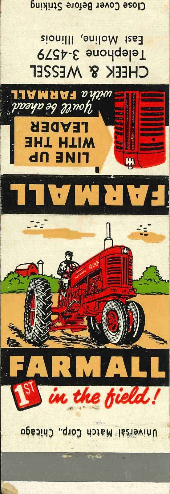 Matchbook Cover Farmall 400 Cheek Wessel East Moline Illinois
