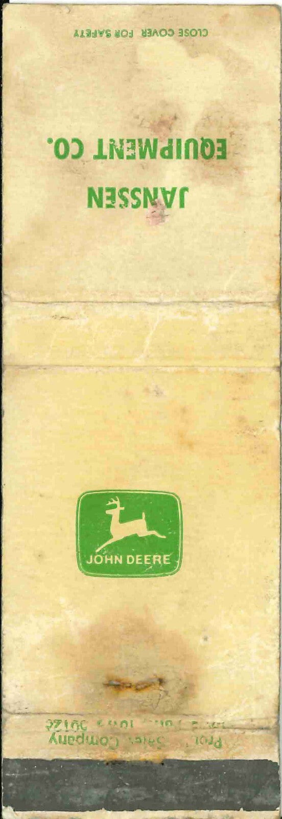 John Deere Matchbook Cover Janssen Equipment Co
