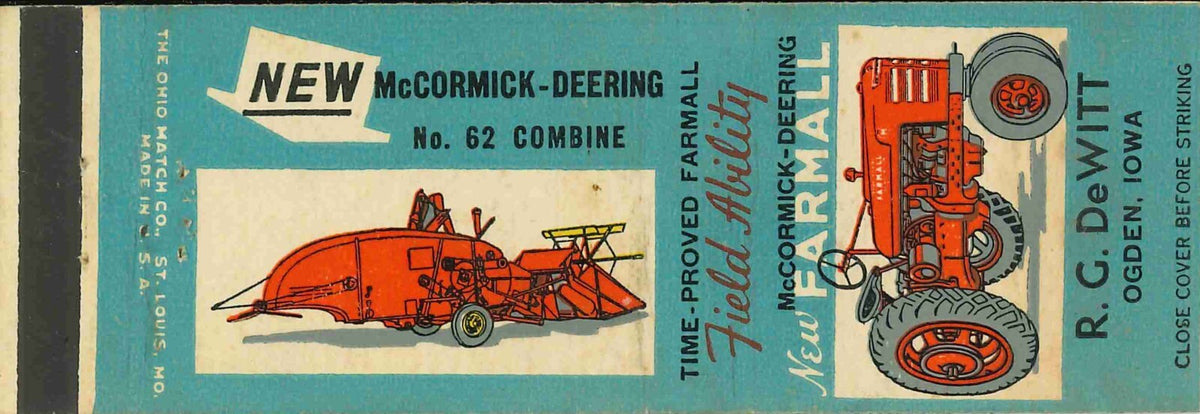 Matchbook Cover Farmall H Combine Truck R G DeWitt Ogden Iowa