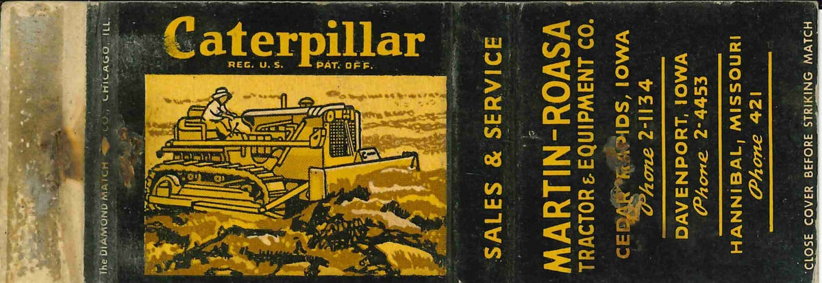 Matchbook Cover Caterpillar Dozer Martin Roasa Iowa and Missouri