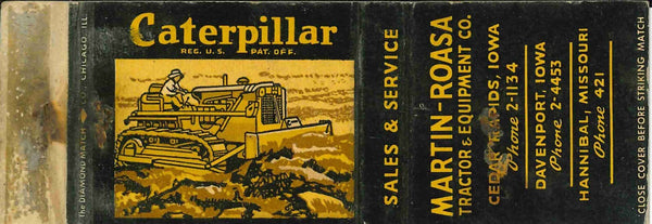 Matchbook Cover Caterpillar Dozer Martin Roasa Iowa and Missouri