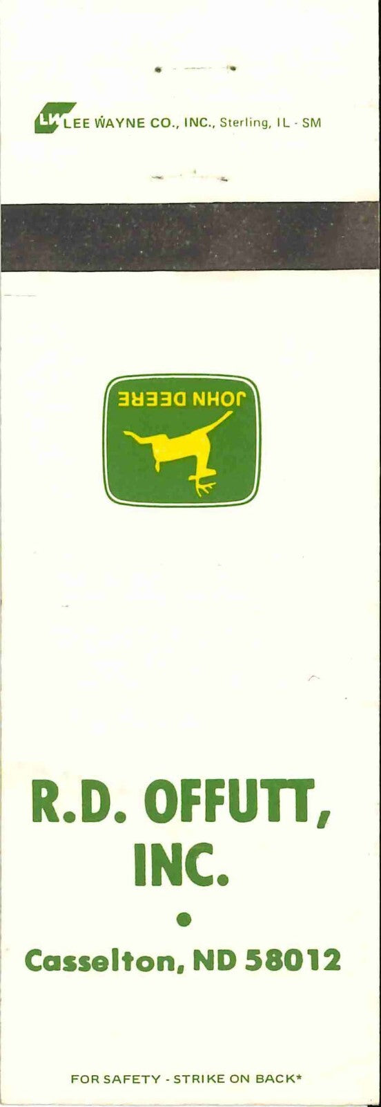 John Deere Matchbook Cover R D Offutt Casselton ND