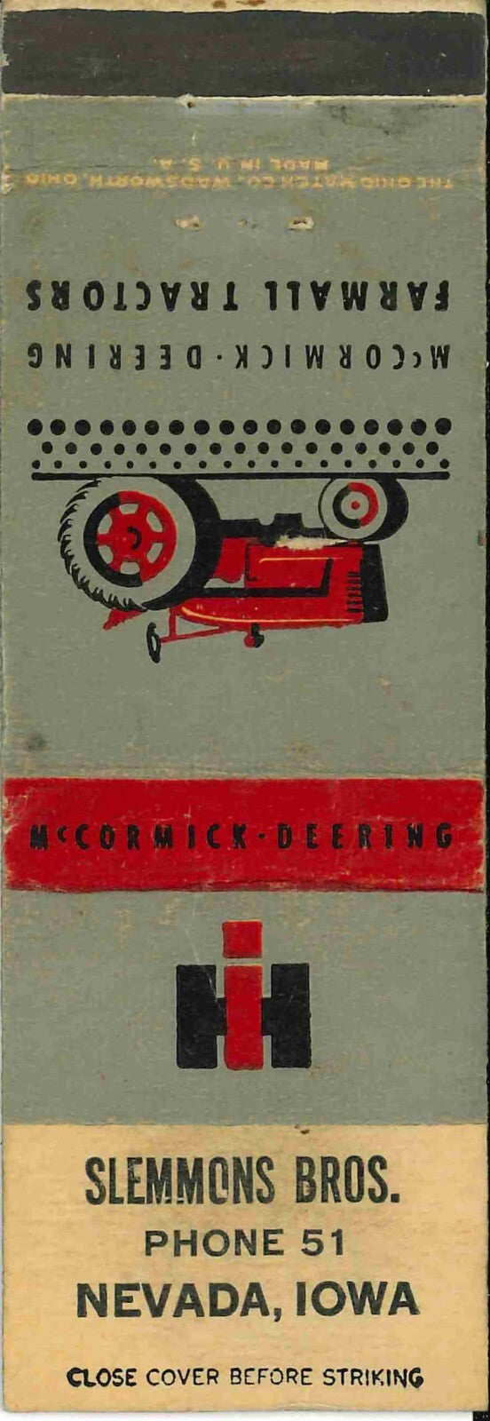 Matchbook Cover Farmall IH Slemmons Bros Nevada Iowa