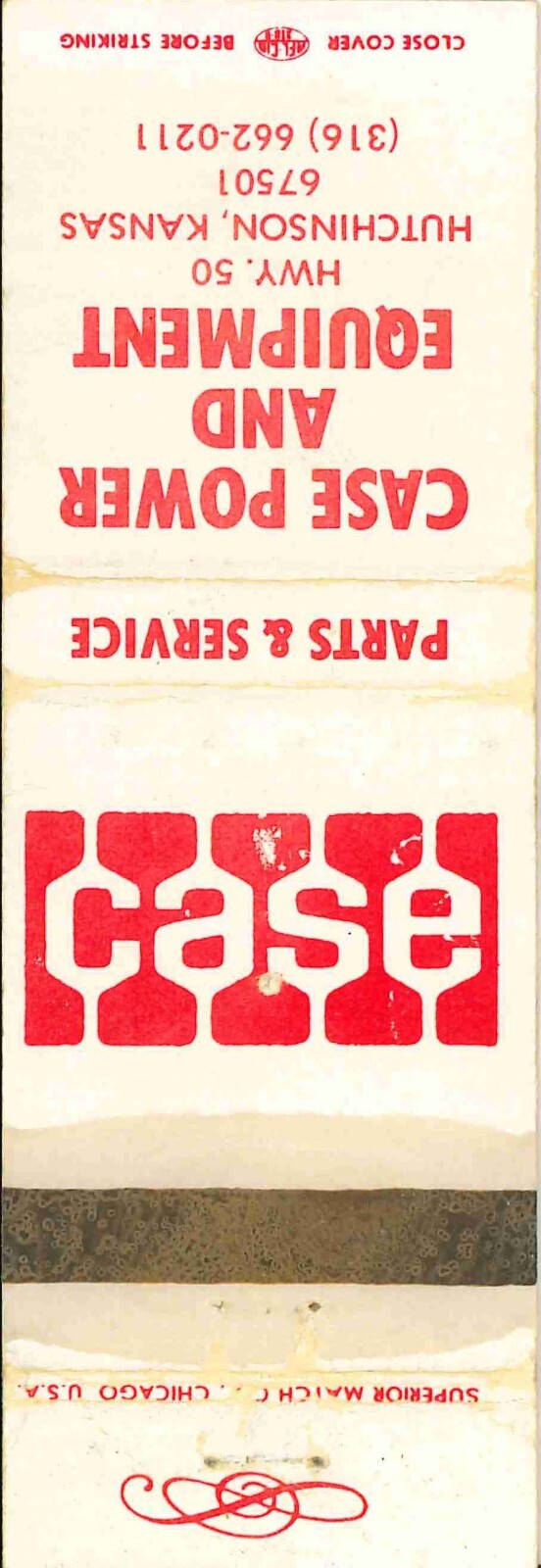 Matchbook Cover J I Case Power and Equip Hutchinson Kansas