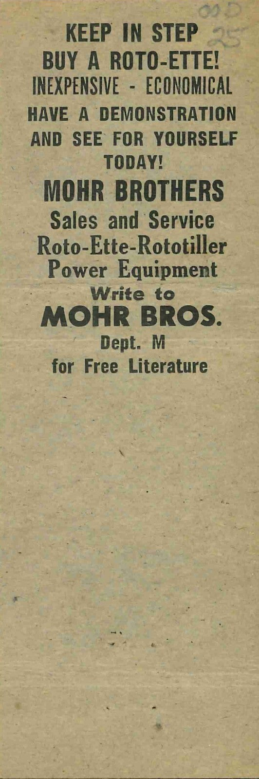 Matchbook Cover Roto Ette Garden Tractors Mohr Brothers Hatboro PA