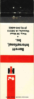 Matchbook Cover International Harvester Barrett International Inc Osceola Iowa
