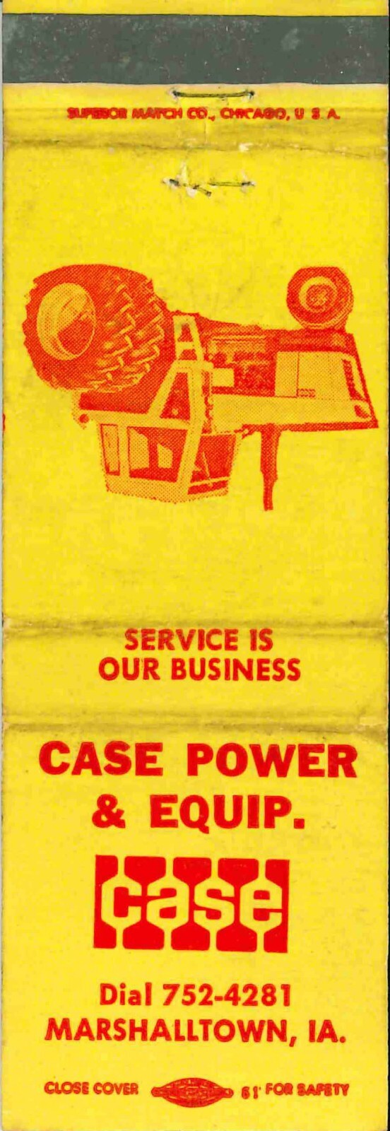 Matchbook Cover J I Case Case Power Marshalltown Iowa 70 Series 