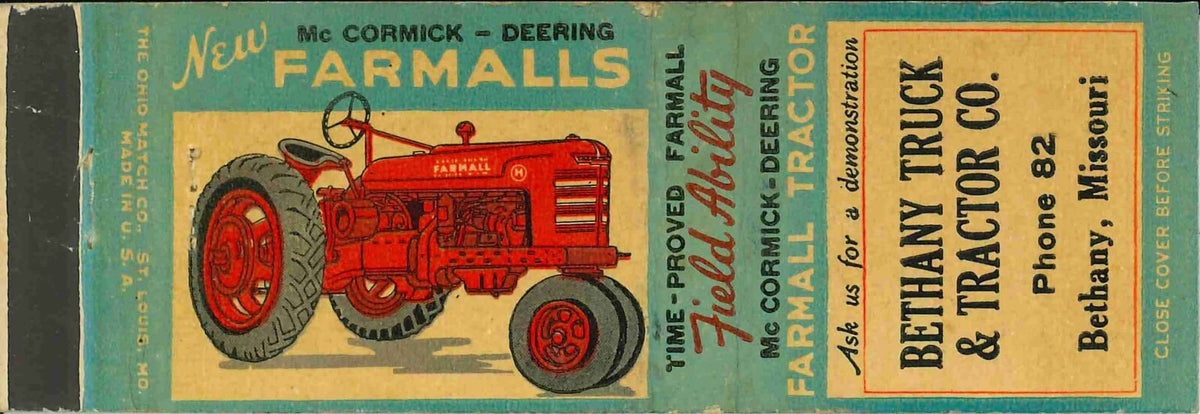 Matchbook Cover Farmall H Bethany Truck Tractor Bethany Missouri