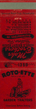 Matchbook Cover Roto Ette Garden Tractors Mohr Brothers Hatboro PA