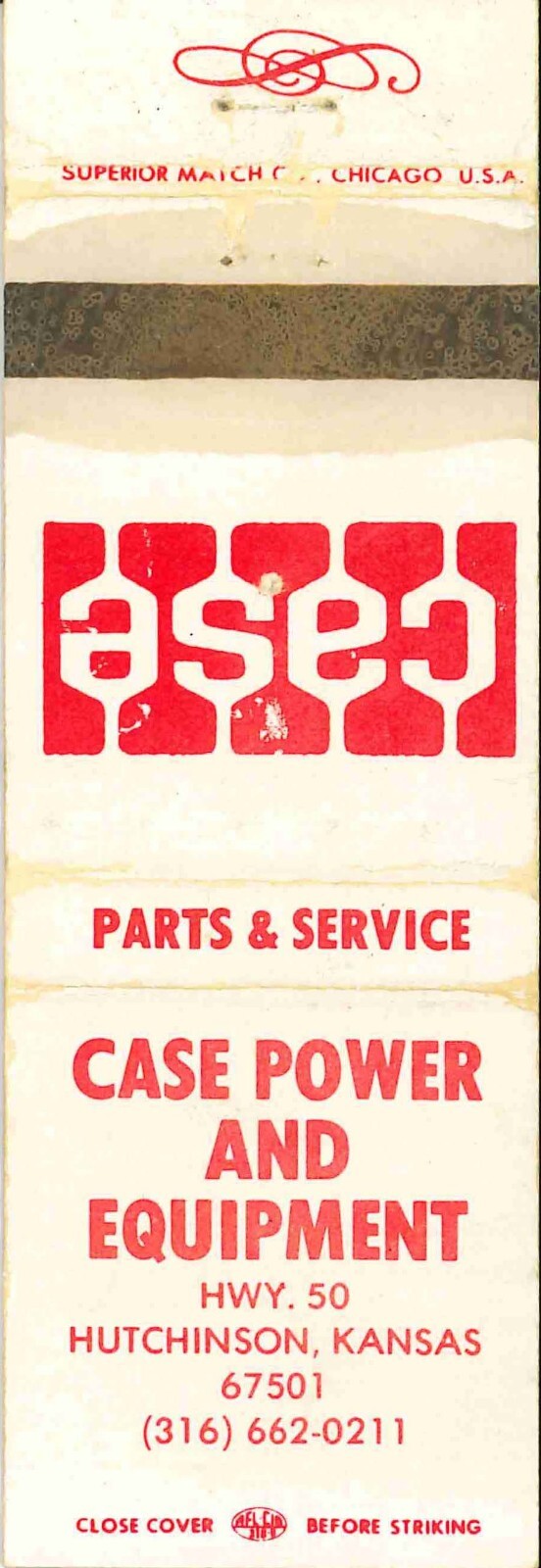 Matchbook Cover J I Case Power and Equip Hutchinson Kansas