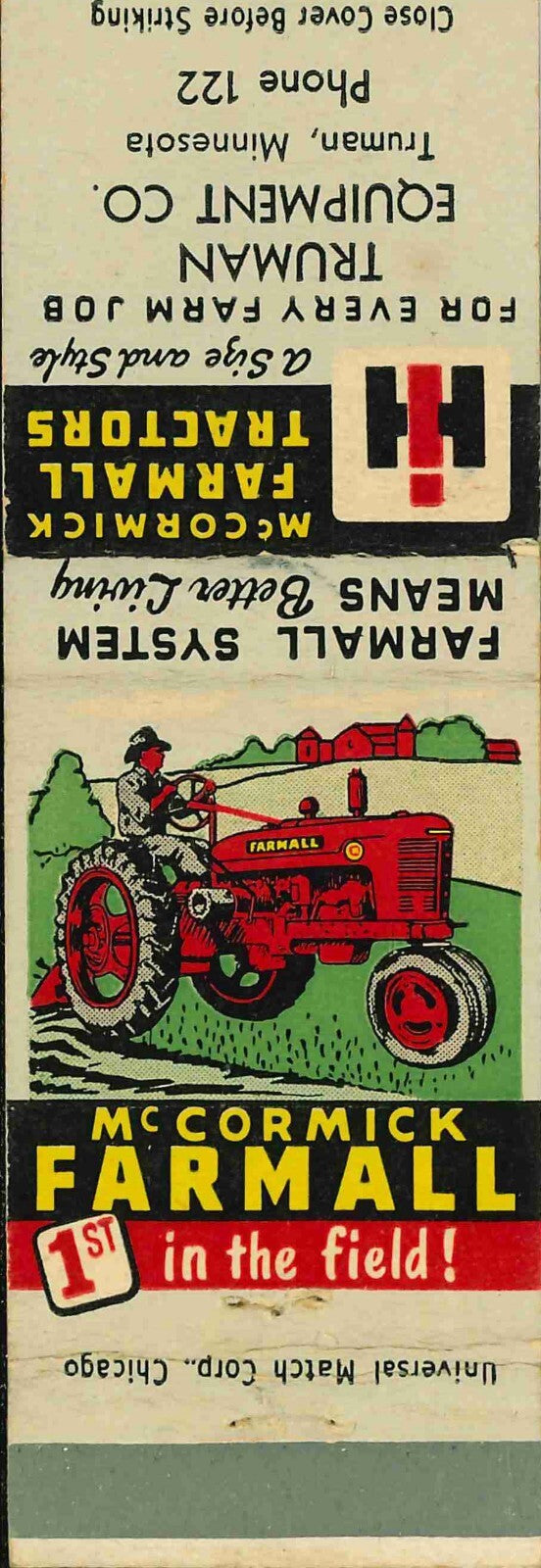 Matchbook Cover Farmall H Truman Equip Co Truman Minnesota