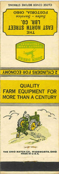 John Deere Matchbook Cover A w/ Mower East North Street LBR CO Fostoria Ohio