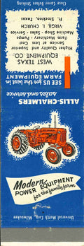 Matchbook Cover Allis Chalmers West Texas Equip Co Virgil Church Stockton TX