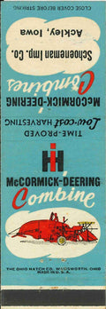 Matchbook Cover International Harvester Combine Schoeneman Imp Co Ackley Iowa