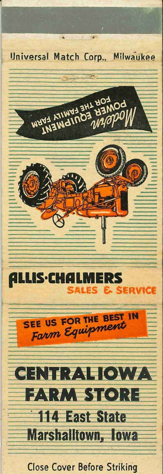 Matchbook Cover Allis Chalmers Central Iowa Farm Store Marshalltown Iowa