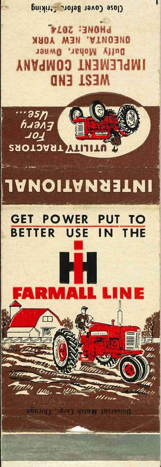 Matchbook Cover International Harvester 50 Series West End Imp Co Oneonta N Y