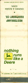 John Deere Matchbook Cover 2 Leg Heisterkamp Equip Onawa Sloan IA