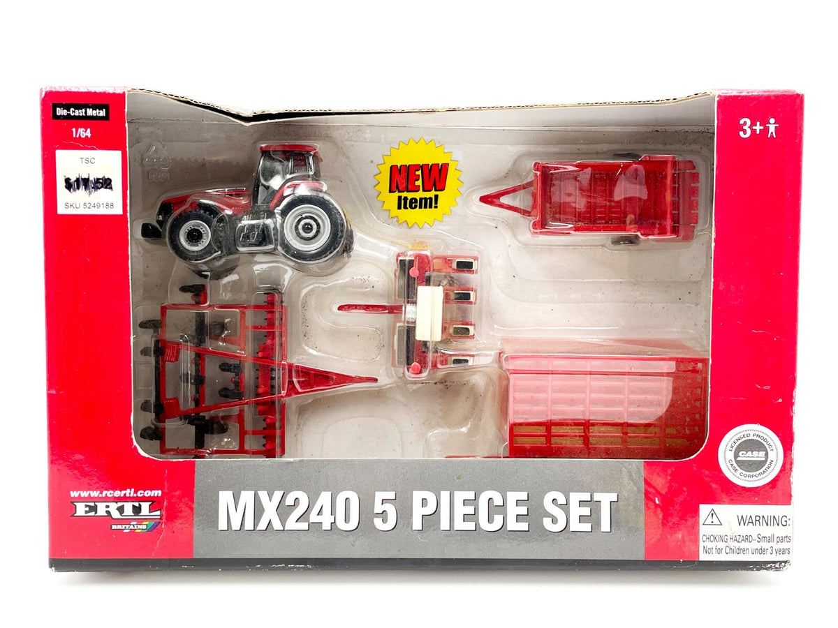 1/64 Case IH MX240 Tractor Set With Manure Spreader, Planter, Chisel Plow, Bale 