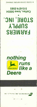 John Deere Matchbook Cover 2 Leg Farmers Supply Store Caolfax IA