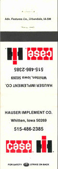 Matchbook Cover Case IH Hauser Imp Co Whitten Iowa