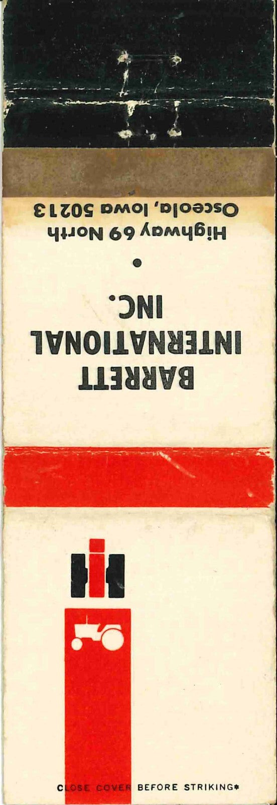 Matchbook Cover International Harvester Barrett Inc Osceola Iowa