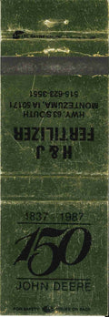 John Deere Matchbook Cover 150th H J Fertilizer Montezuma IA 