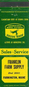 John Deere Matchbook Cover QFE Franklin Farm Supply Farmington Maine