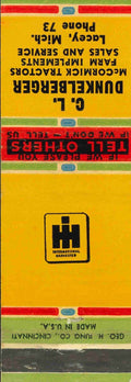 Matchbook Cover International Harvester C L Dunkelberger Lacey Mich