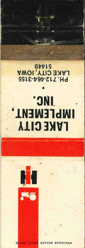 Matchbook Cover International Harvester Lake City Imp Inc Lake City Iowa