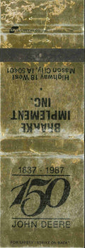 John Deere Matchbook Cover 150th Brakke Implement Mason City IA