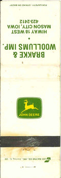 John Deere Matchbook Cover Brakke Woollums IMP Mason City IA