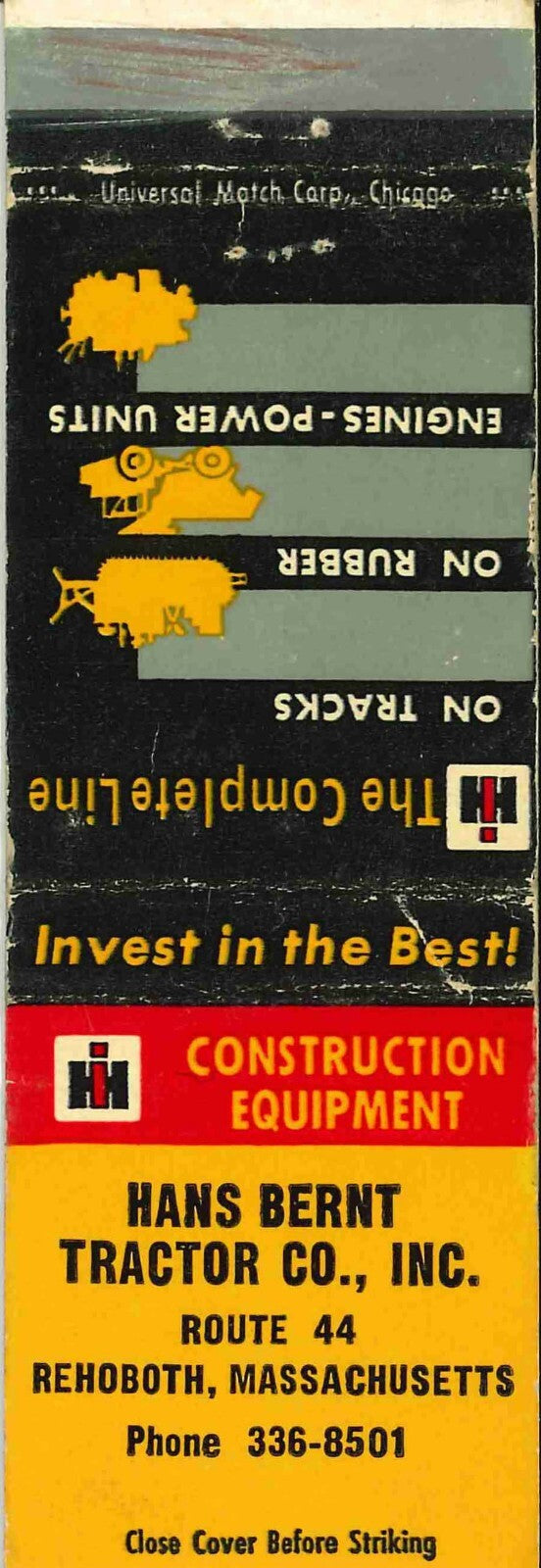 Matchbook Cover International Harvester Construction Hans Bernt Rehoboth Mass