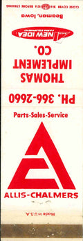 Matchbook Cover Allis Chalmers New Idea Thomas Imp Co Beaman Iowa