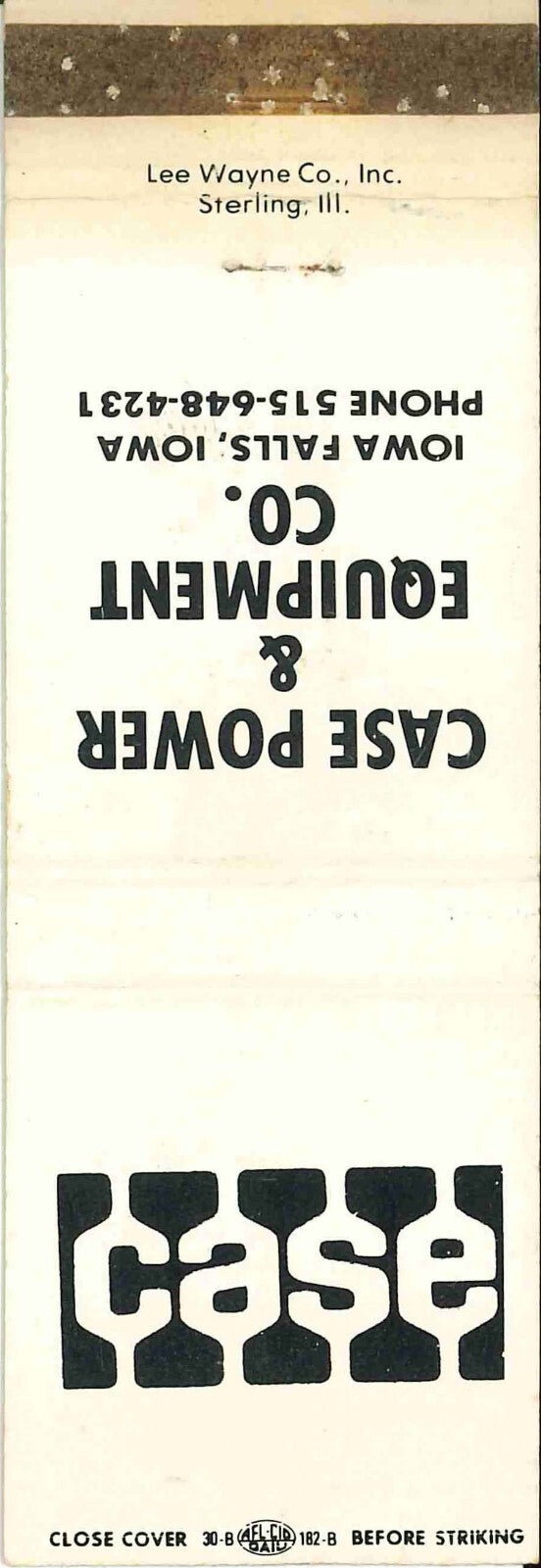 Matchbook Cover J I Case Power and Equip Iowa Falls Iowa