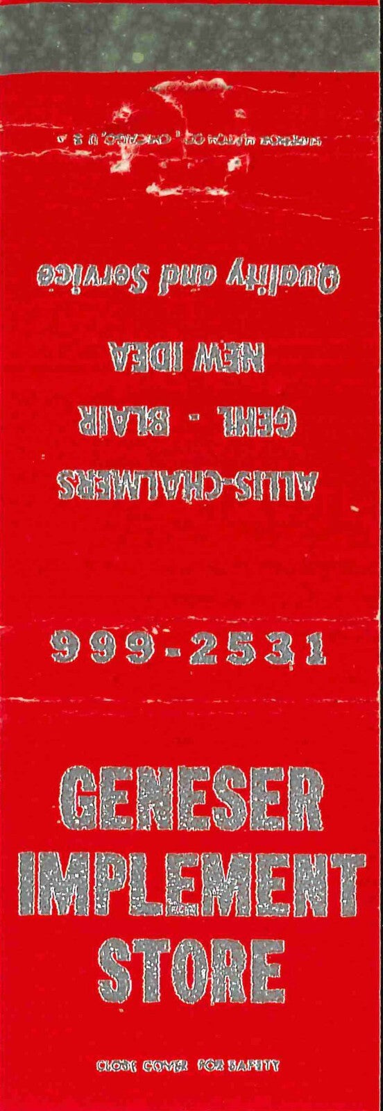 Matchbook Cover Allis Chalmers New Idea Gehl Geneser Imp Store 