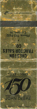 John Deere Matchbook Cover 150th Creston Tractor Sales Co Creston IA