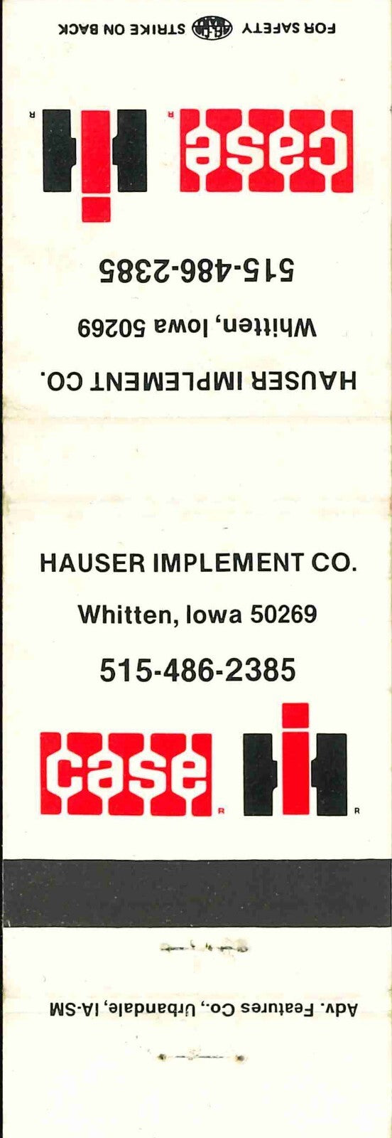 Matchbook Cover Case IH Hauser Imp Co Whitten Iowa