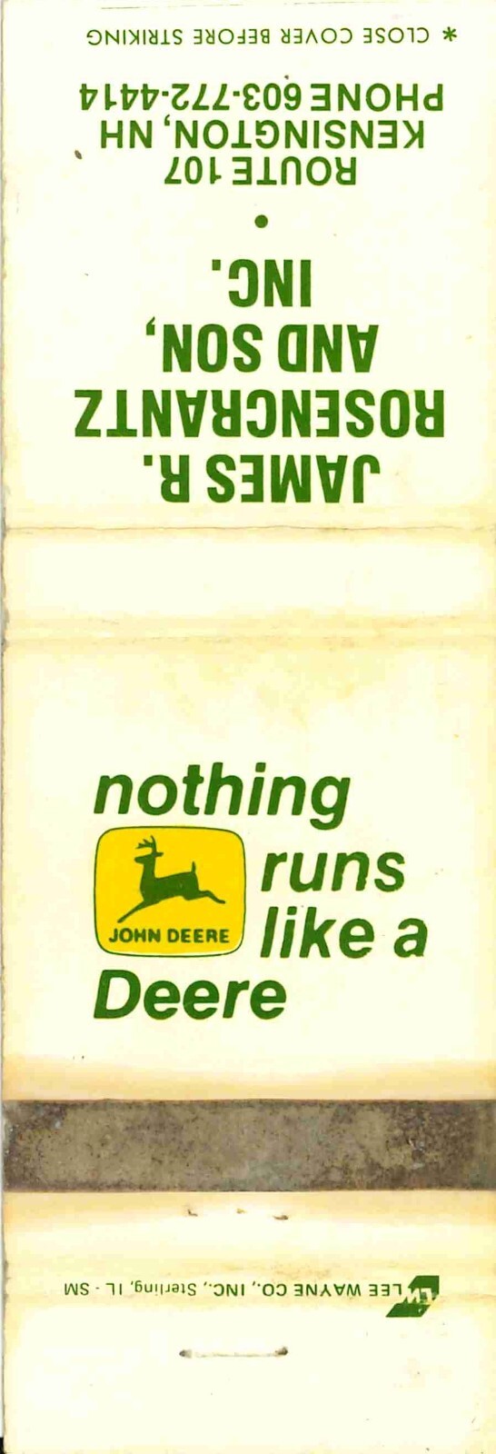 John Deere Matchbook 2 Leg James R Reosencrantz and Son Kensington New Hampshire