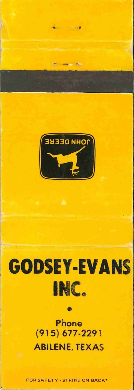 John Deere Matchbook Cover Godsey Evans Abilene TX