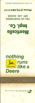 John Deere Matchbook Cover 2 Leg Monticello Imp Co 