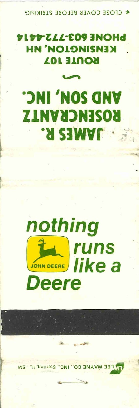 John Deere Matchbook 2 Leg James R Reosencrantz and Son Kensington New Hampshire