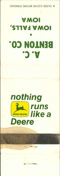 John Deere Matchbook Cover 2 Leg A C Benton Iowa Falls Iowa