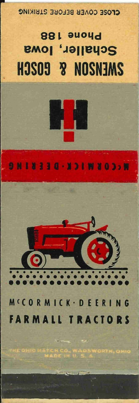 Matchbook Cover Farmall IH Swenson Gosch Schaller Iowa