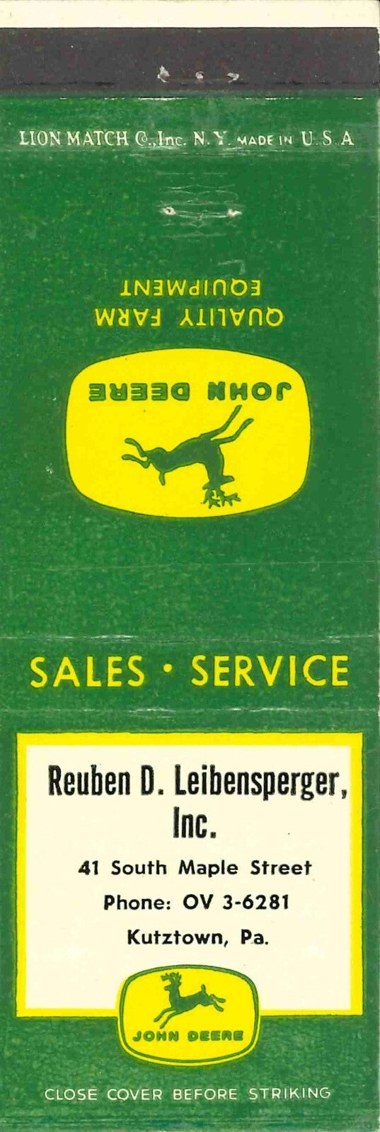 John Deere Matchbook 4 Leg Reuben D Leibensperger Kutztown Pa