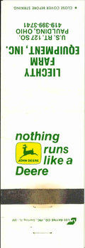 John Deere Matchbook Cover 2 Leg Liechty Farm Equip Paulding OH