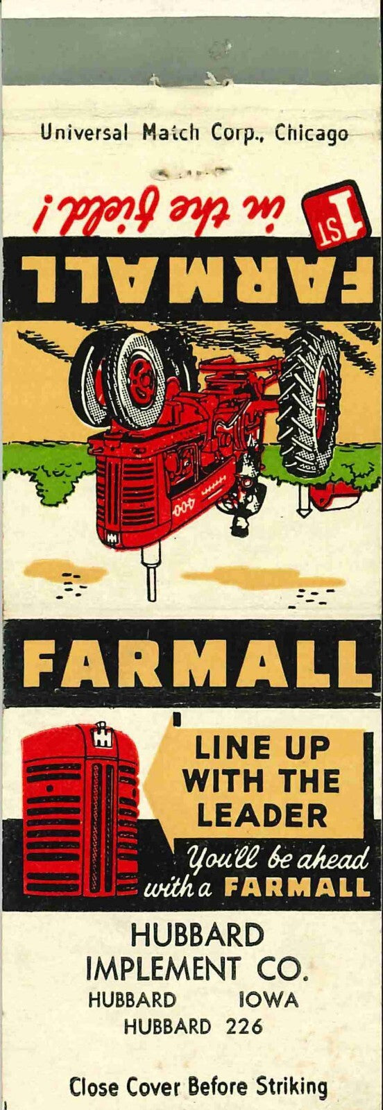 Matchbook Cover Farmall 400 Hubbard Imp Co Hubbard Iowa